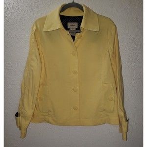 L.L. Bean Sz L Women's Jacket Yellow Button Front Blazer Career Pockets Petite
